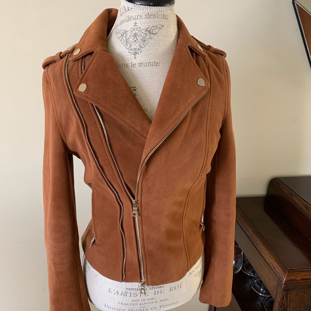 Intermix Brown Suede Moto Jacket - Picture 2 of 7